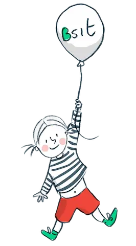 Drawing of a child flying with a balloon