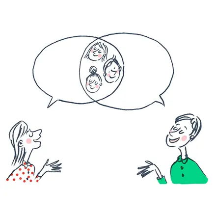 Illustration de deux parents discutant de babysitting